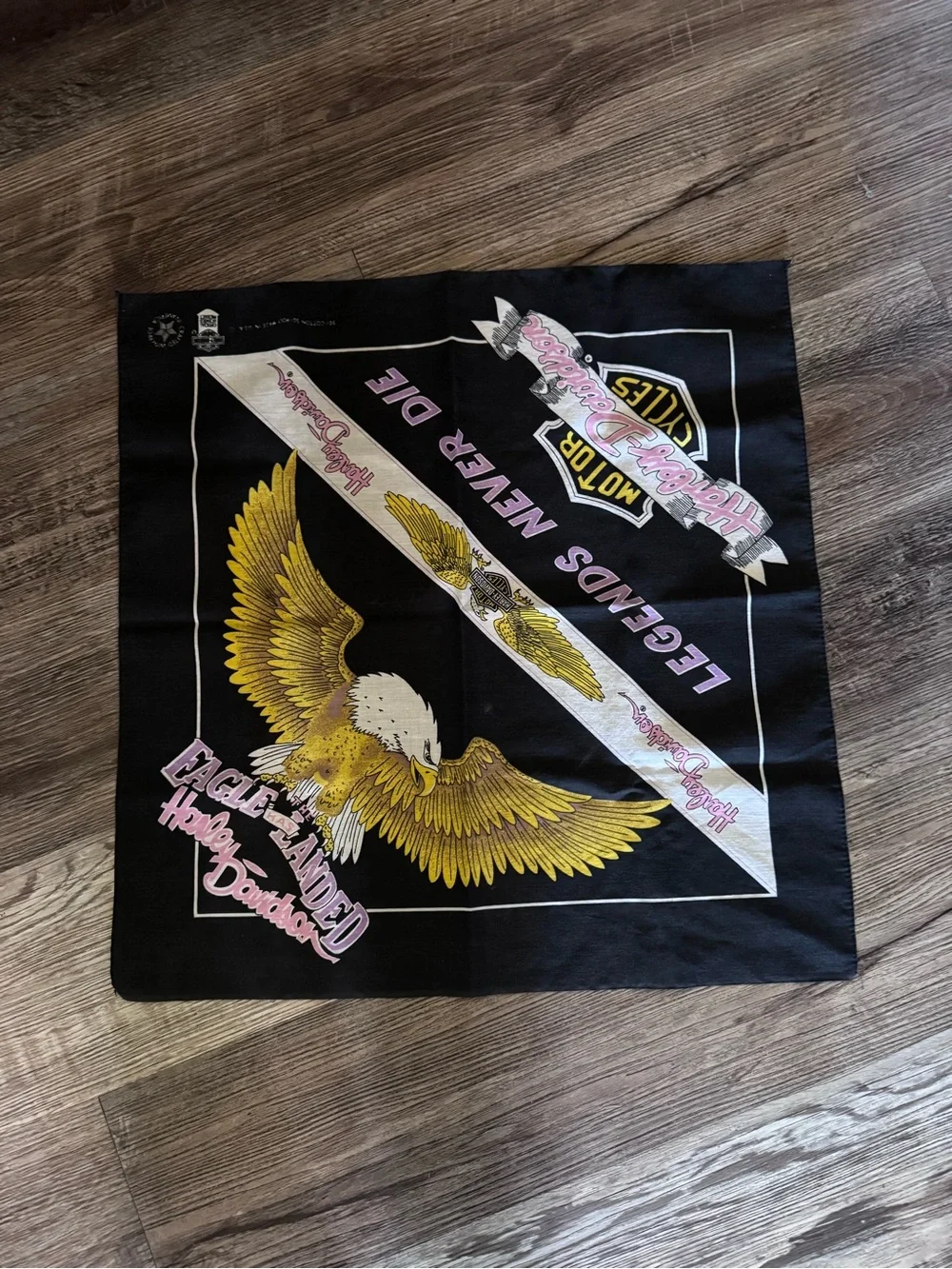 Harley-Davidson Vintage  Black Bandana with Yellow Eagle and Pink Script